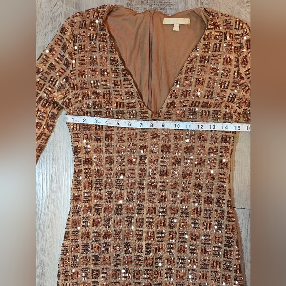Bronze Sequins Long Sleeve Dress - Picture 2 of 4
